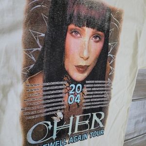 Cher Vtg T Shirt Farewell Tour  2004 Y2K White Short Sleeve Double Side Graphics
